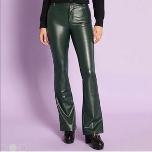 Modcloth green faux leather flare/boot cut/bell bottom pants